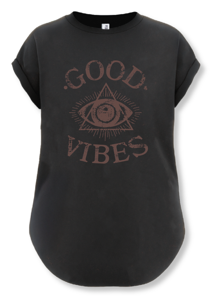 pebby forevee Side Slit Tee GOOD VIBES BLACKED OUT SIDE SLIT TEE