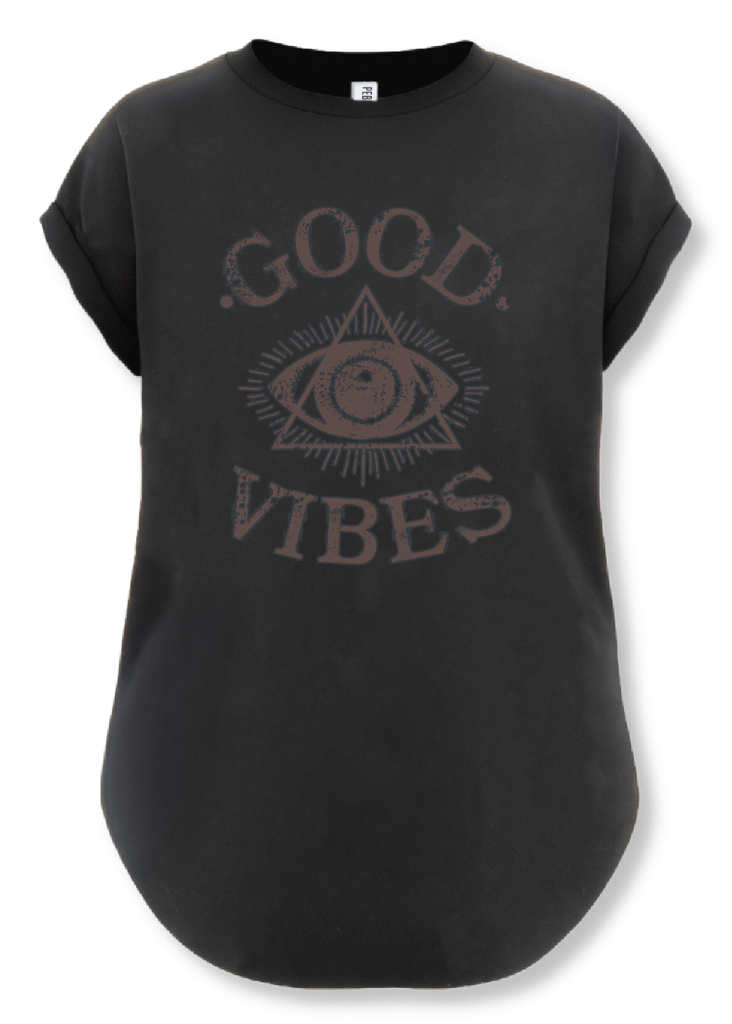 pebby forevee Side Slit Tee GOOD VIBES BLACKED OUT SIDE SLIT TEE