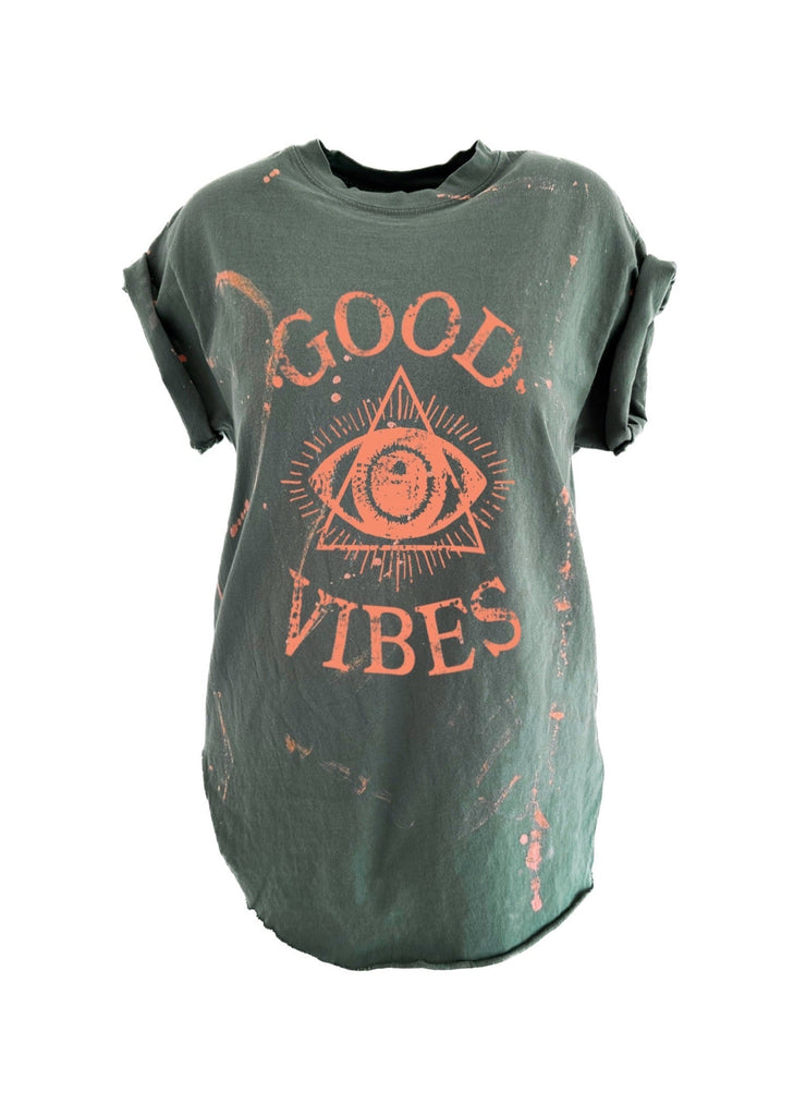 pebby forevee Side Slit Tee GOOD VIBES (PEACH) BLEACHED OUT SIDE SLIT TEE