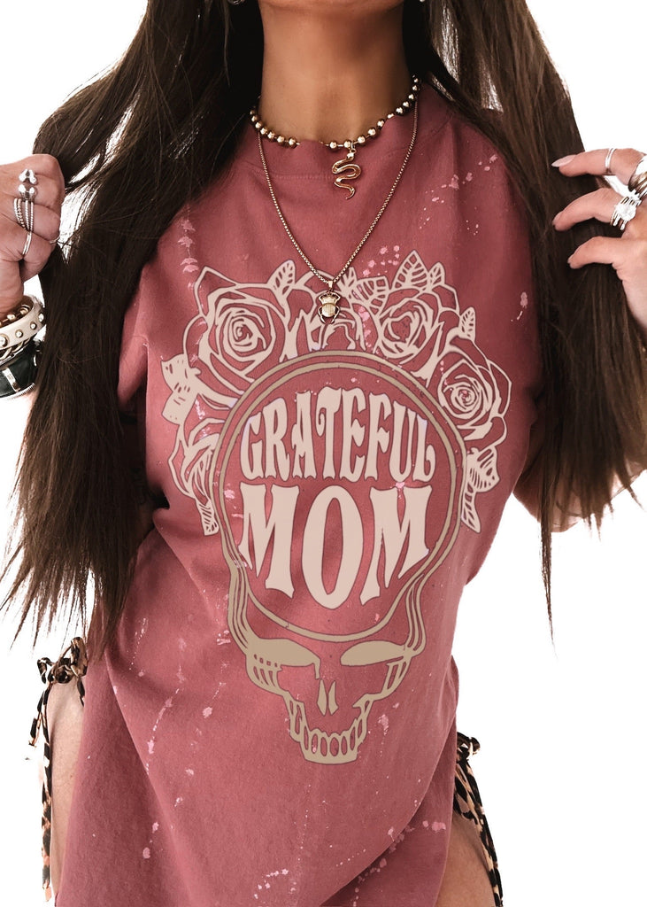 pebby forevee Side Slit Tee GRATEFUL MOM BLEACHED OUT SIDE SLIT TEE