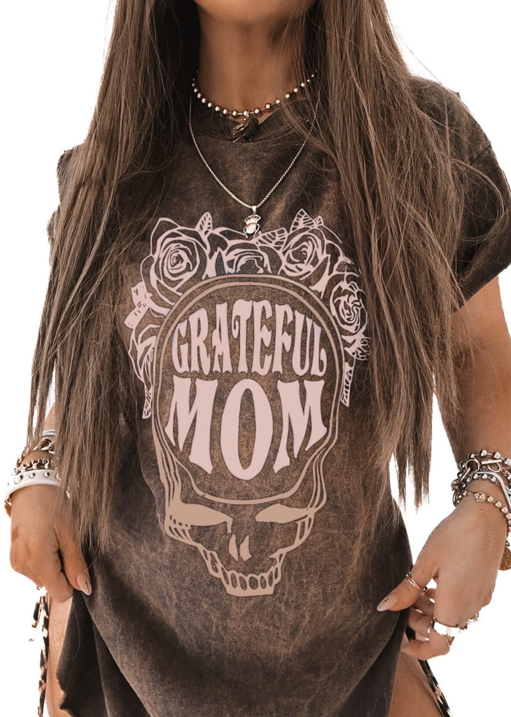 pebby forevee Side Slit Tee GRATEFUL MOM DESTRUCTED SIDE SLIT TEE