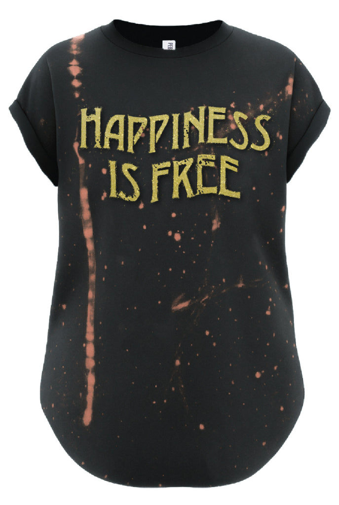 pebby forevee Side Slit Tee HAPPINESS IS FREE BLEACHED OUT SIDE SLIT TEE