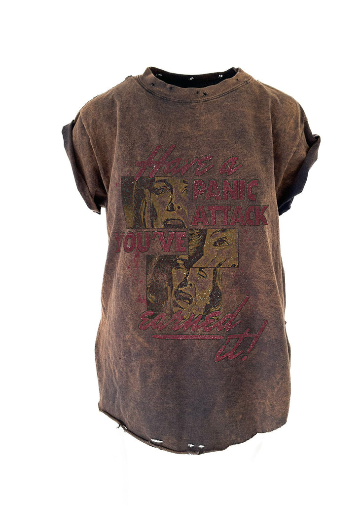 pebby forevee Side Slit Tee HAVE A PANIC ATTACK DESTRUCTED SIDE SLIT TEE