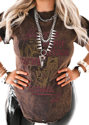 pebby forevee Side Slit Tee HAVE A PANIC ATTACK DESTRUCTED SIDE SLIT TEE