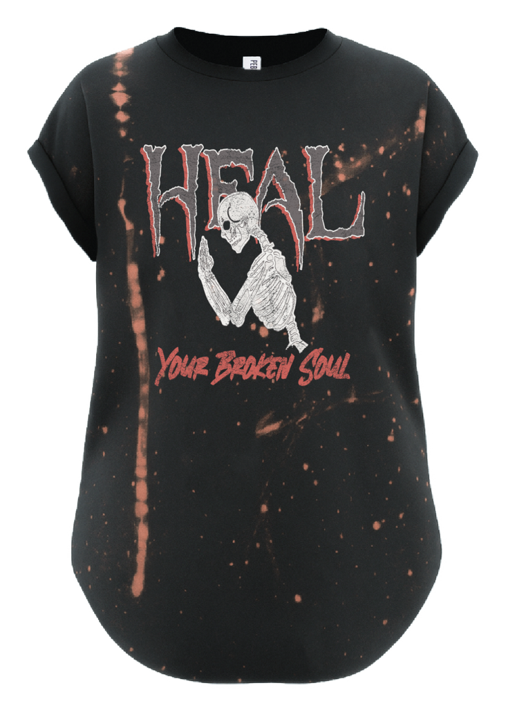 pebby forevee Side Slit Tee HEAL YOUR BROKEN SOUL BLEACHED OUT SIDE SLIT TEE