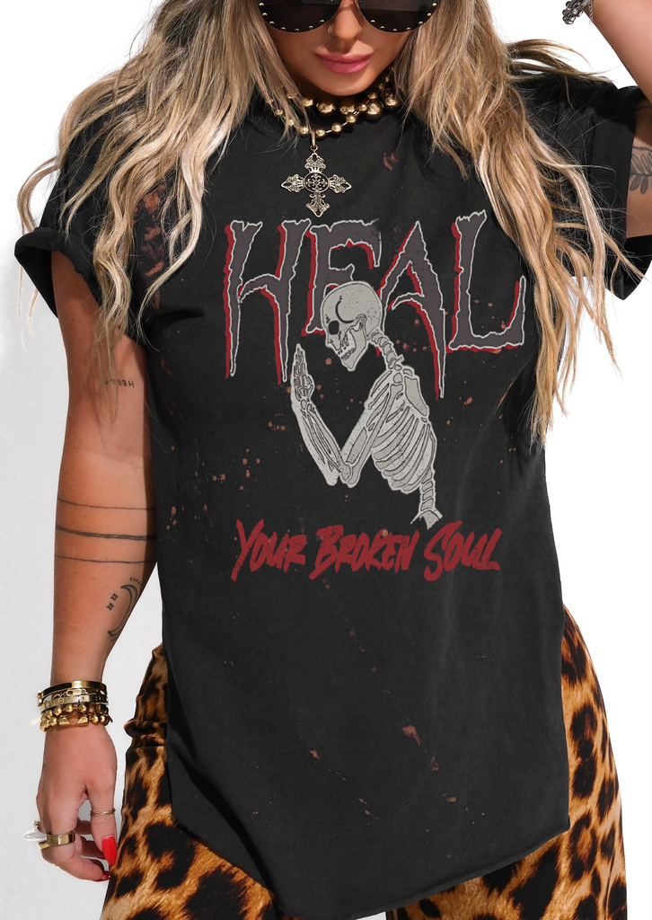 pebby forevee Side Slit Tee HEAL YOUR BROKEN SOUL BLEACHED OUT SIDE SLIT TEE