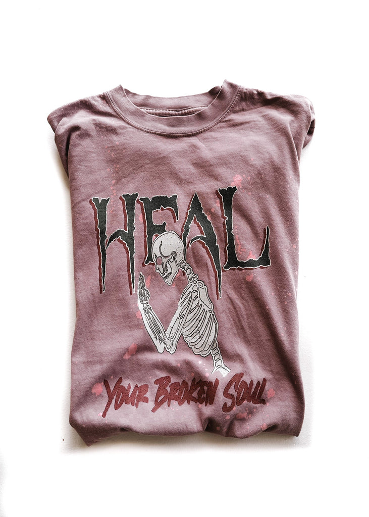 pebby forevee Side Slit Tee HEAL YOUR BROKEN SOUL BLEACHED OUT SIDE SLIT TEE