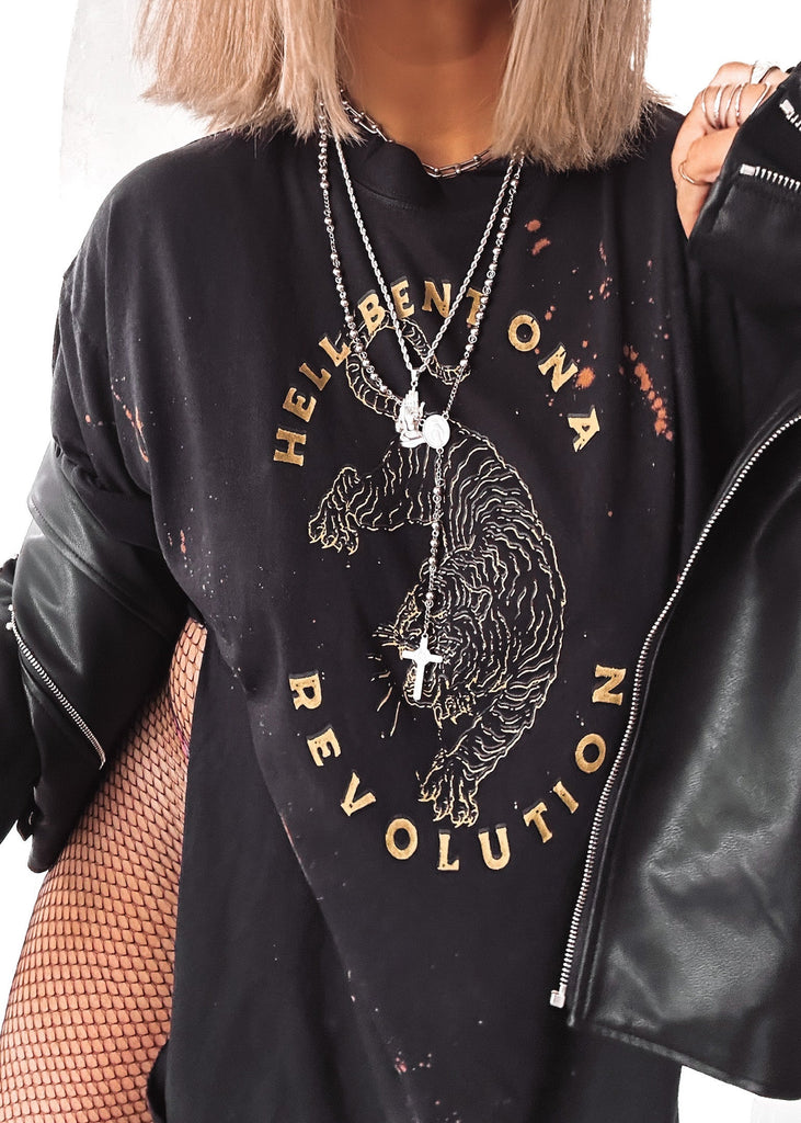 pebby forevee Side Slit Tee HELL BENT ON A REVOLUTION BLEACHED OUT SIDE SLIT TEE