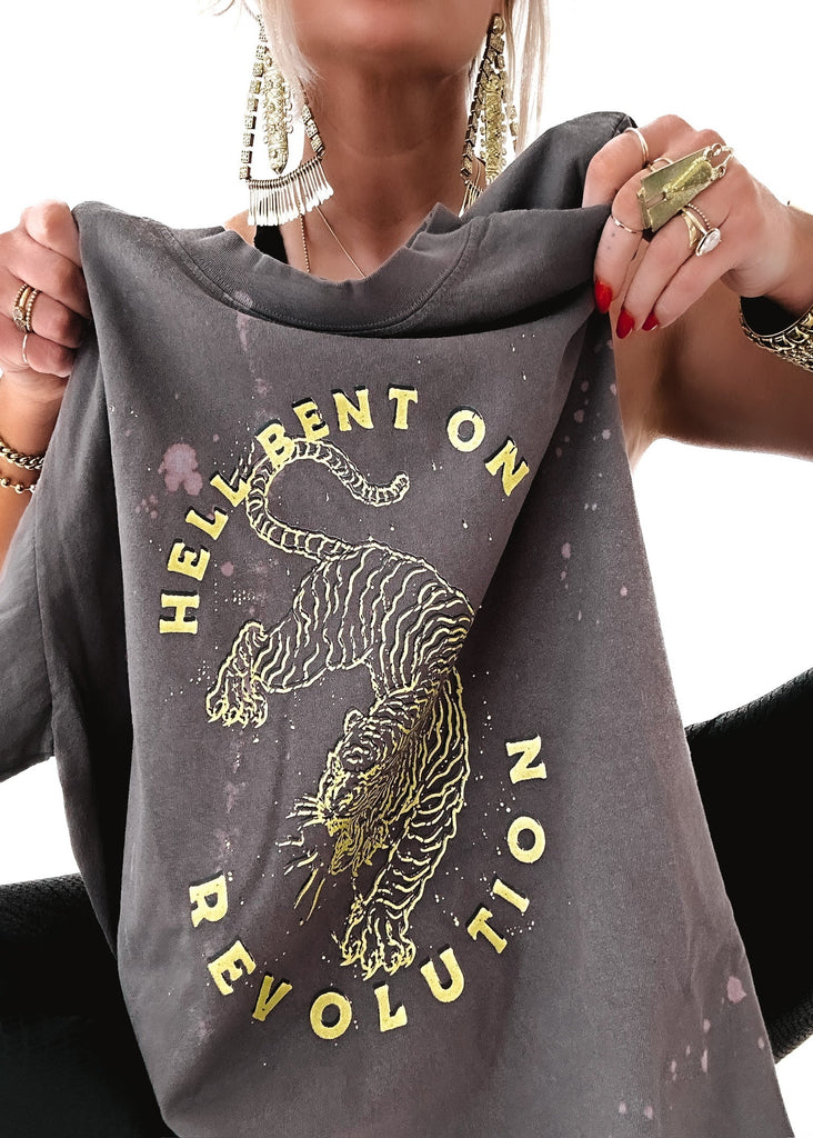 pebby forevee Side Slit Tee HELL BENT ON A REVOLUTION BLEACHED OUT SIDE SLIT TEE