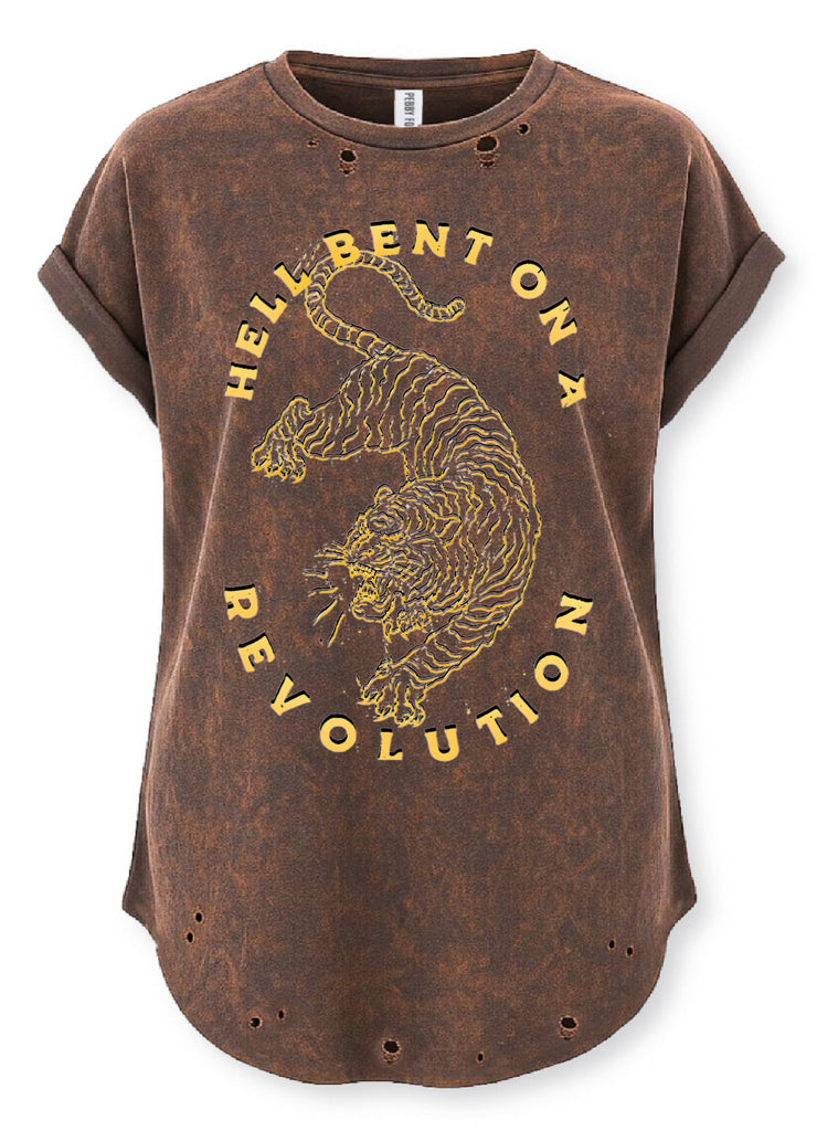 pebby forevee Side Slit Tee HELL BENT ON A REVOLUTION DESTRUCTED SIDE SLIT TEE