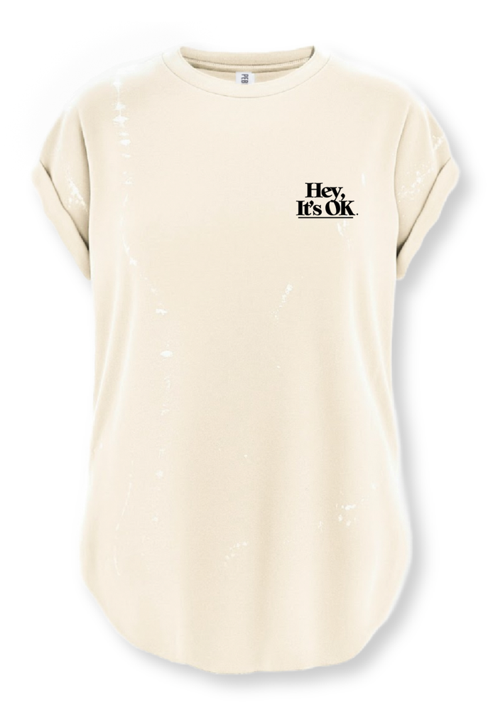 pebby forevee Side Slit Tee HEY, IT'S OK BLEACHED OUT SIDE SLIT TEE