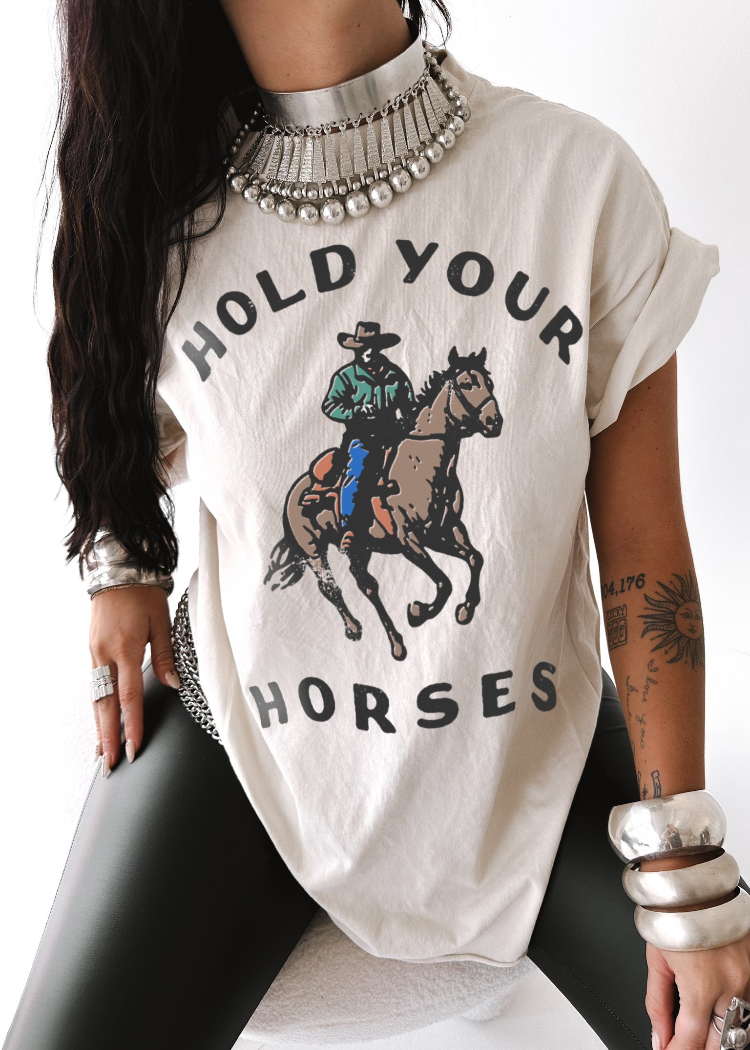 HOLD YOUR HORSES SIDE SLIT TEE – Pebby Forevee