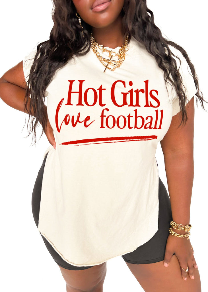 pebby forevee Side Slit Tee HOT GIRLS LOVE FOOTBALL SIDE SLIT TEE