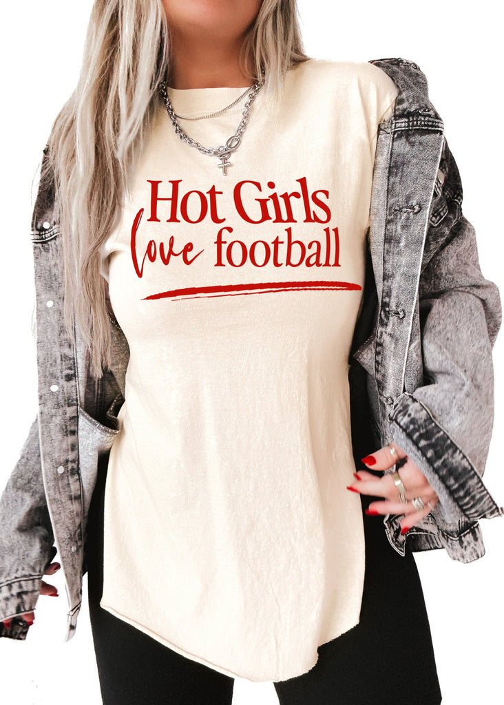 pebby forevee Side Slit Tee HOT GIRLS LOVE FOOTBALL SIDE SLIT TEE