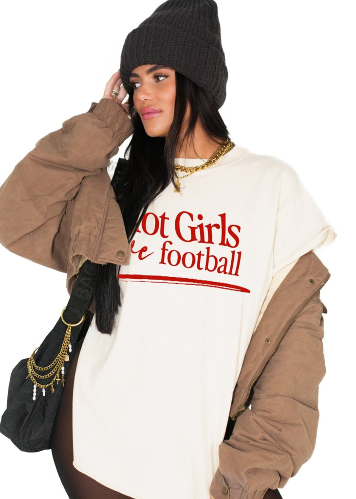 pebby forevee Side Slit Tee HOT GIRLS LOVE FOOTBALL SIDE SLIT TEE