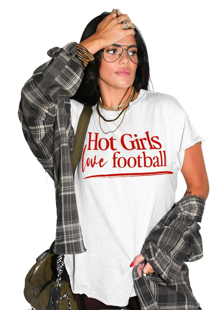 pebby forevee Side Slit Tee HOT GIRLS LOVE FOOTBALL SIDE SLIT TEE