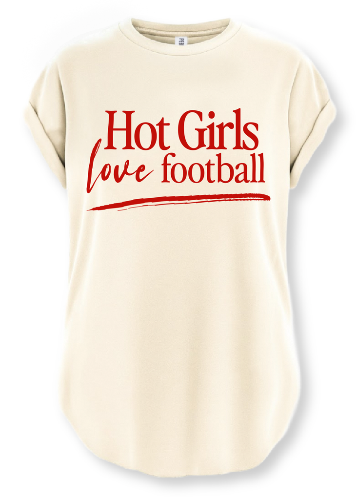 pebby forevee Side Slit Tee HOT GIRLS LOVE FOOTBALL SIDE SLIT TEE