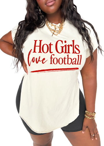 pebby forevee Side Slit Tee HOT GIRLS LOVE FOOTBALL SIDE SLIT TEE