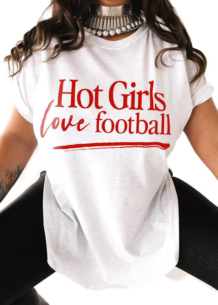 pebby forevee Side Slit Tee HOT GIRLS LOVE FOOTBALL SIDE SLIT TEE