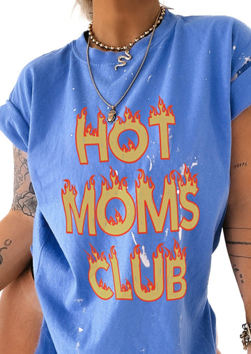 pebby forevee Side Slit Tee HOT MOMS CLUB (FLAMES) BLEACHED OUT SIDE SLIT TEE