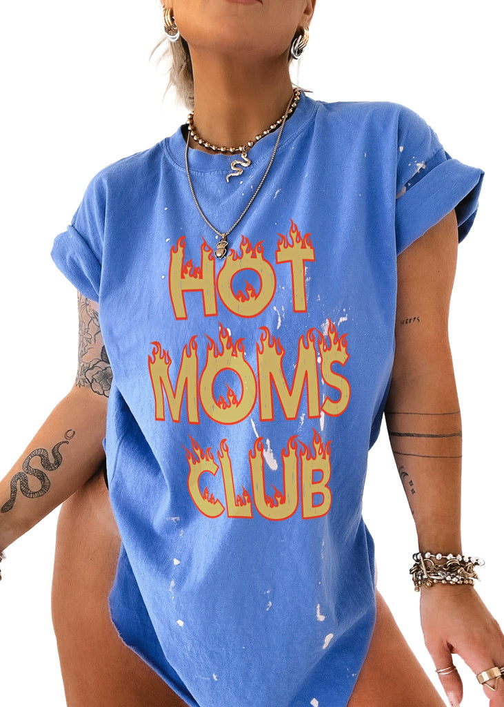 pebby forevee Side Slit Tee HOT MOMS CLUB (FLAMES) BLEACHED OUT SIDE SLIT TEE