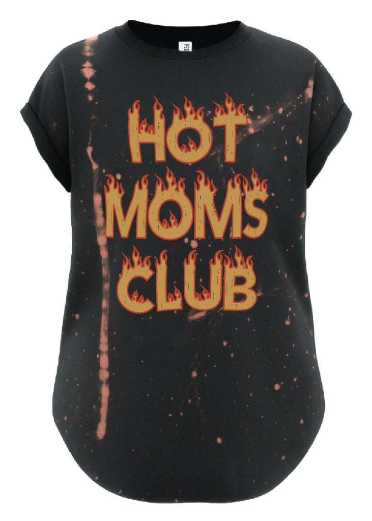 pebby forevee Side Slit Tee HOT MOMS CLUB (FLAMES) BLEACHED OUT SIDE SLIT TEE