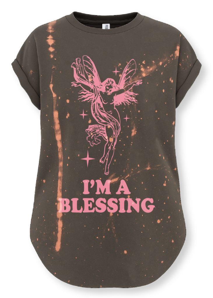 pebby forevee Side Slit Tee I'M A BLESSING BLEACHED OUT SIDE SLIT TEE