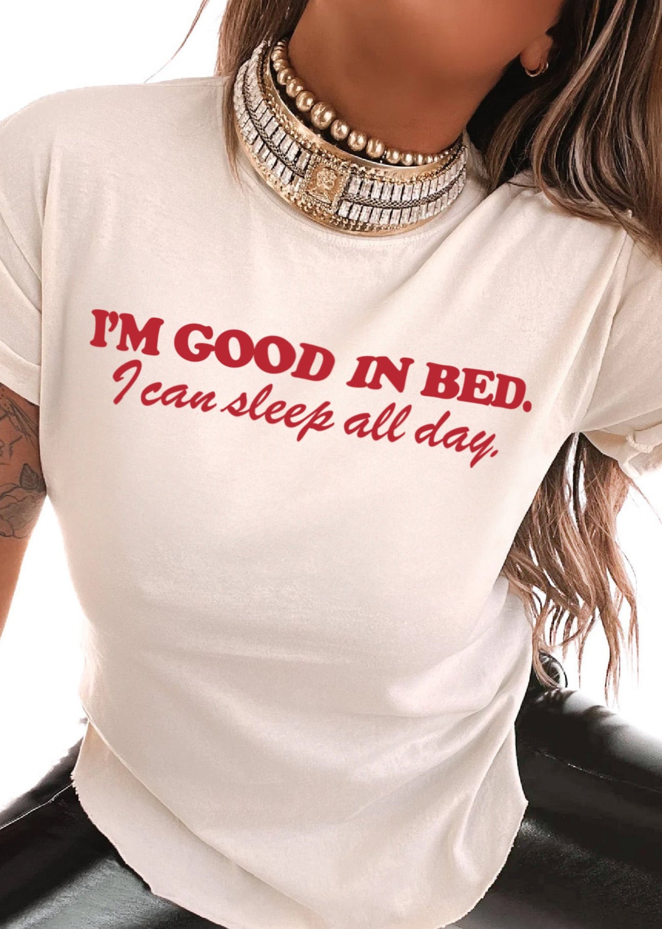 pebby forevee Side Slit Tee I'M GOOD IN BED SIDE SLIT TEE