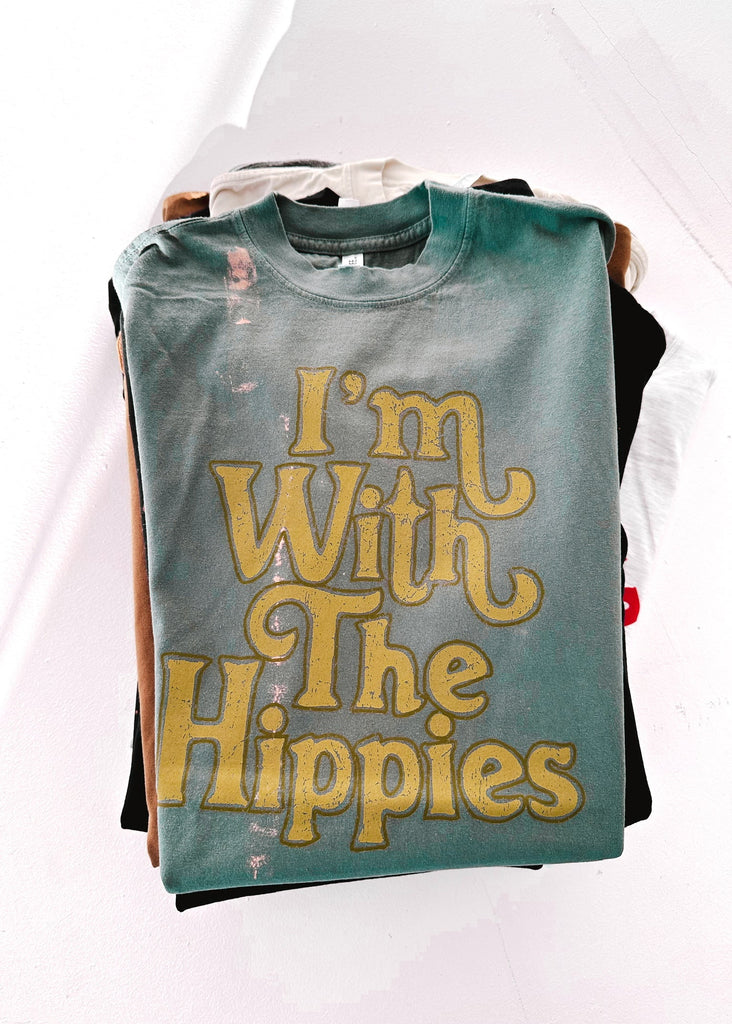 pebby forevee Side Slit Tee I'M WITH THE HIPPIES BLEACHED OUT SIDE SLIT TEE