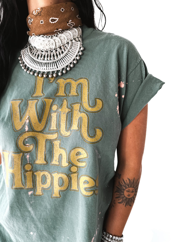pebby forevee Side Slit Tee I'M WITH THE HIPPIES BLEACHED OUT SIDE SLIT TEE