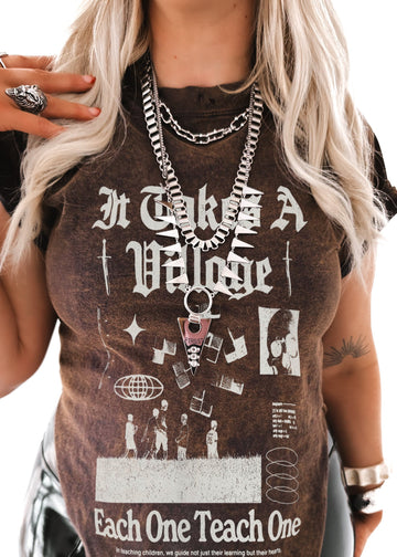 pebby forevee Side Slit Tee IT TAKES A VILLAGE DESTRUCTED SIDE SLIT TEE