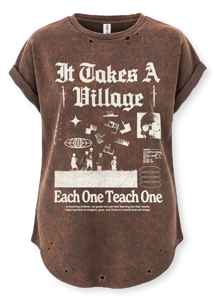 pebby forevee Side Slit Tee IT TAKES A VILLAGE DESTRUCTED SIDE SLIT TEE