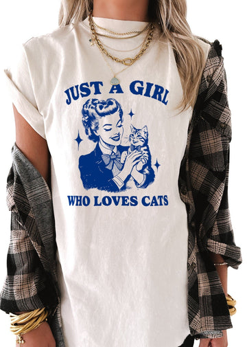 pebby forevee Side Slit Tee JUST A GIRL WHO LOVES CATS BLEACHED OUT SIDE SLIT TEE