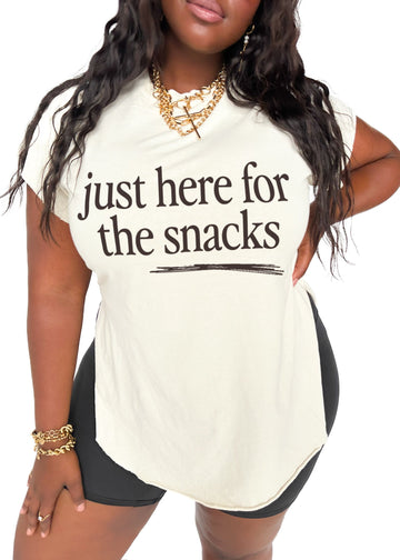 pebby forevee Side Slit Tee JUST HERE FOR THE SNACKS SIDE SLIT TEE