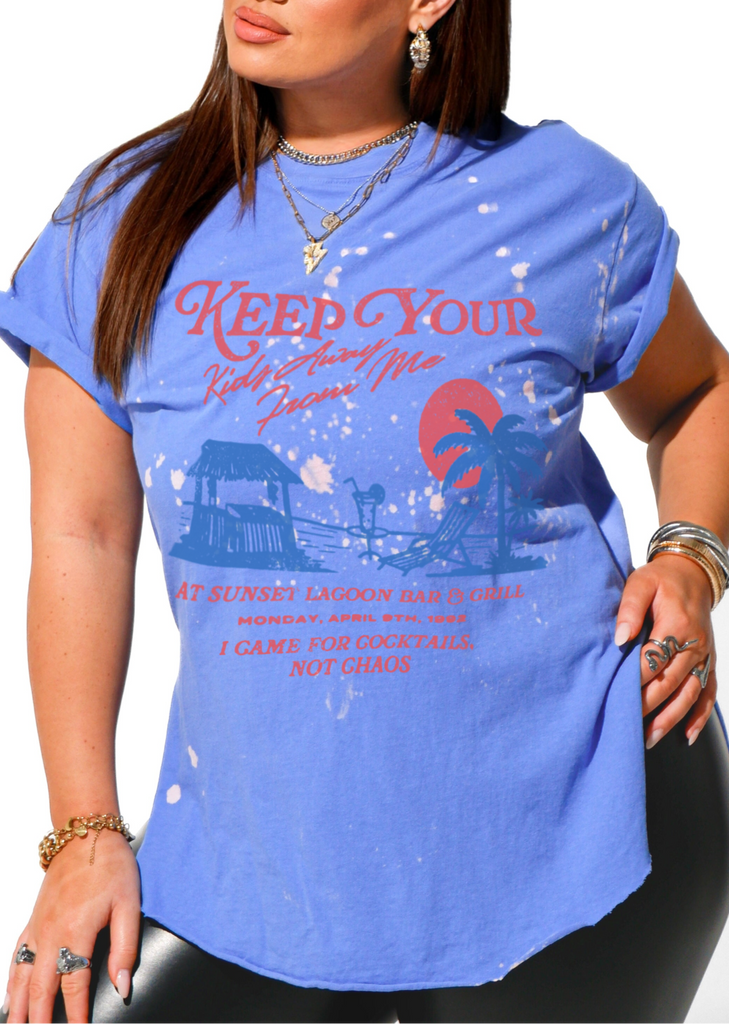 pebby forevee Side Slit Tee KEEP YOUR KIDS AWAY FROM ME BLEACHED OUT SIDE SLIT TEE