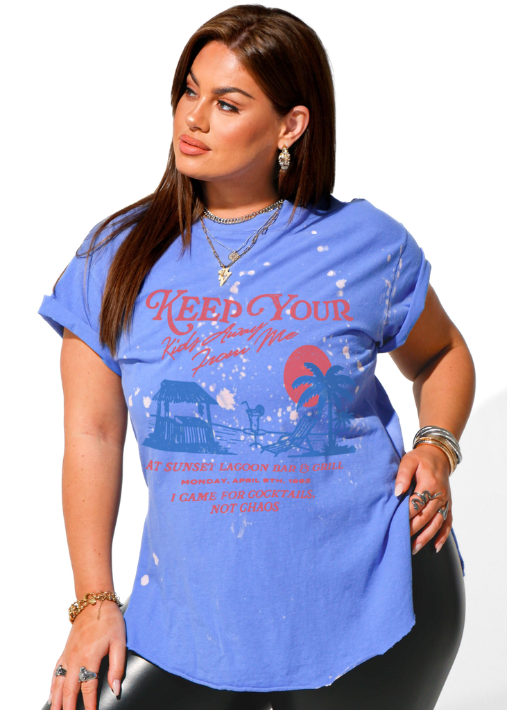 pebby forevee Side Slit Tee KEEP YOUR KIDS AWAY FROM ME BLEACHED OUT SIDE SLIT TEE