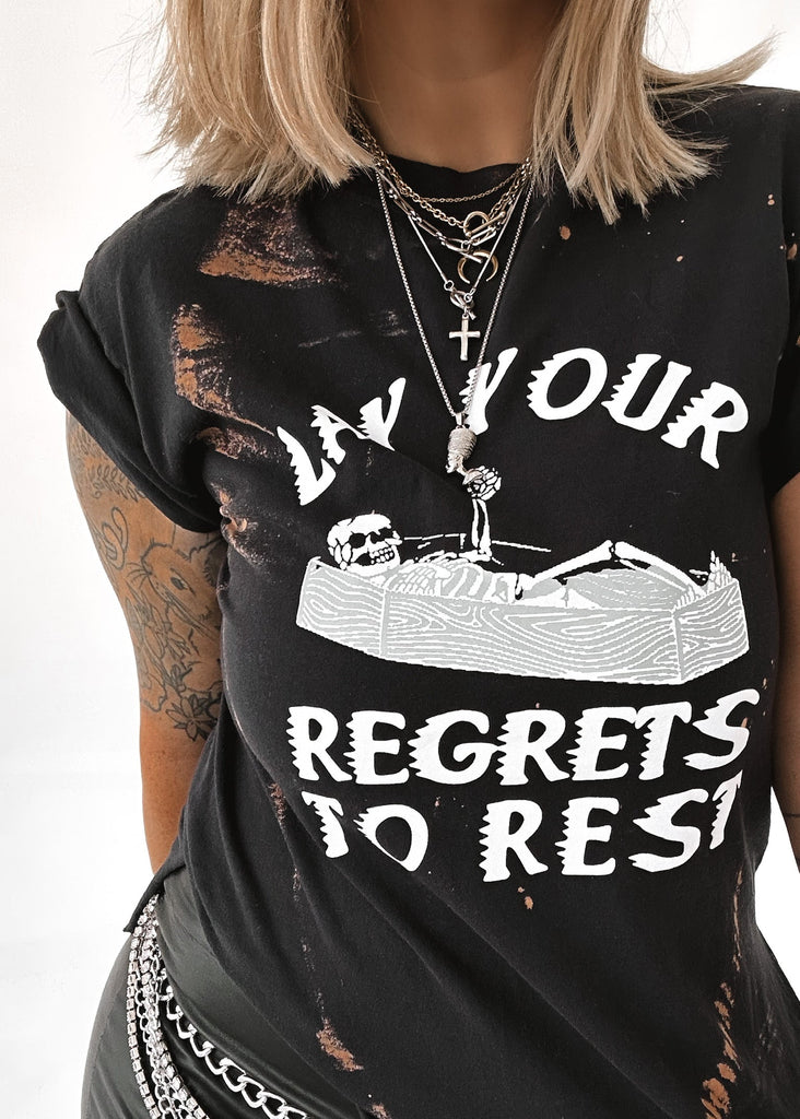 pebby forevee Side Slit Tee LAY YOUR REGRETS TO REST BLEACHED OUT SIDE SLIT TEE