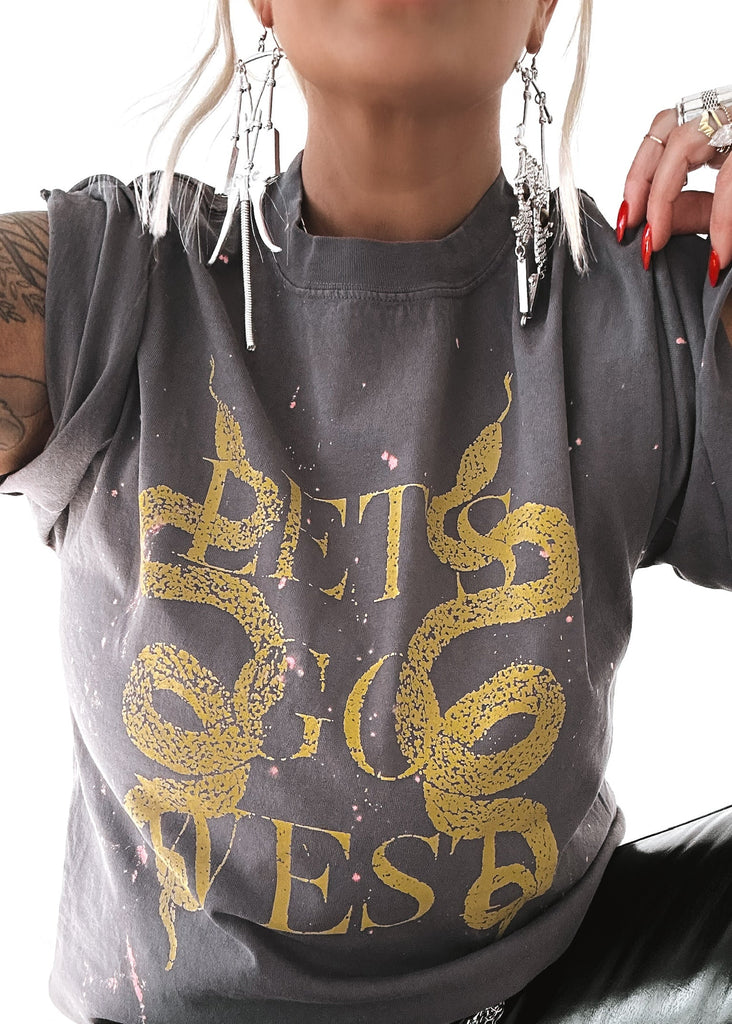 pebby forevee Side Slit Tee LET'S GO WEST BLEACHED OUT SIDE SLIT TEE