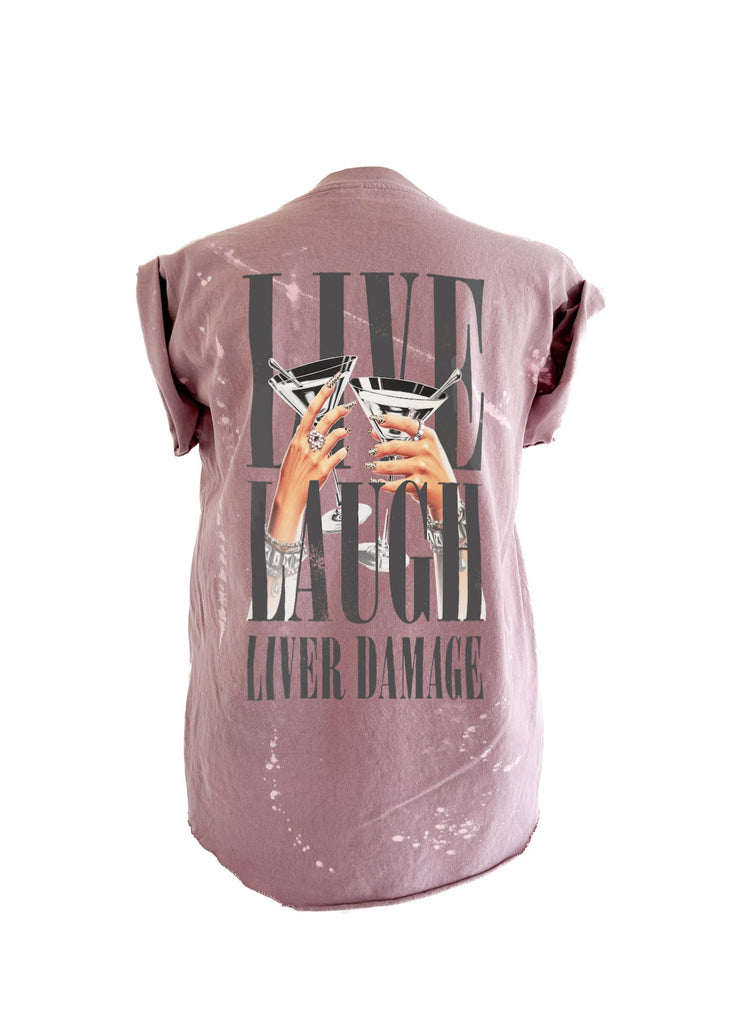 pebby forevee Side Slit Tee LIVE, LAUGH, LIVER DAMAGE BLEACHED OUT SIDE SLIT TEE