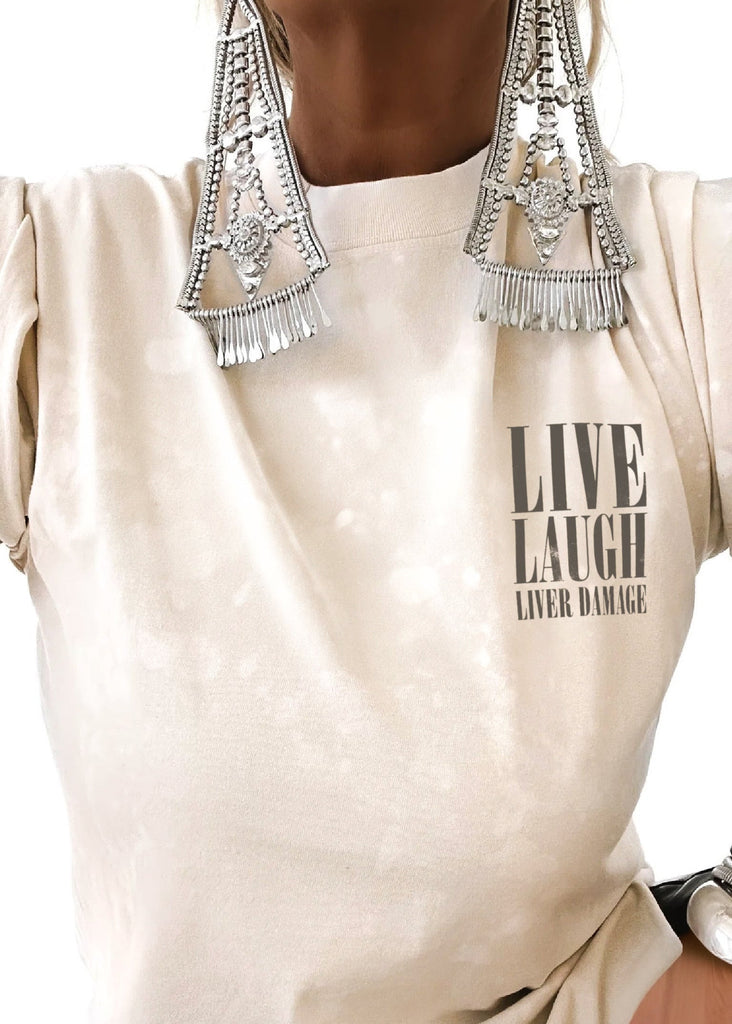 pebby forevee Side Slit Tee LIVE, LAUGH, LIVER DAMAGE BLEACHED OUT SIDE SLIT TEE