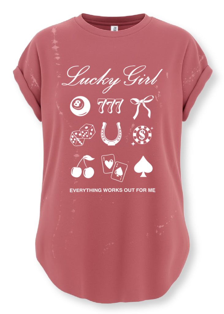 pebby forevee Side Slit Tee LUCKY GIRL BLEACHED OUT SIDE SLIT TEE