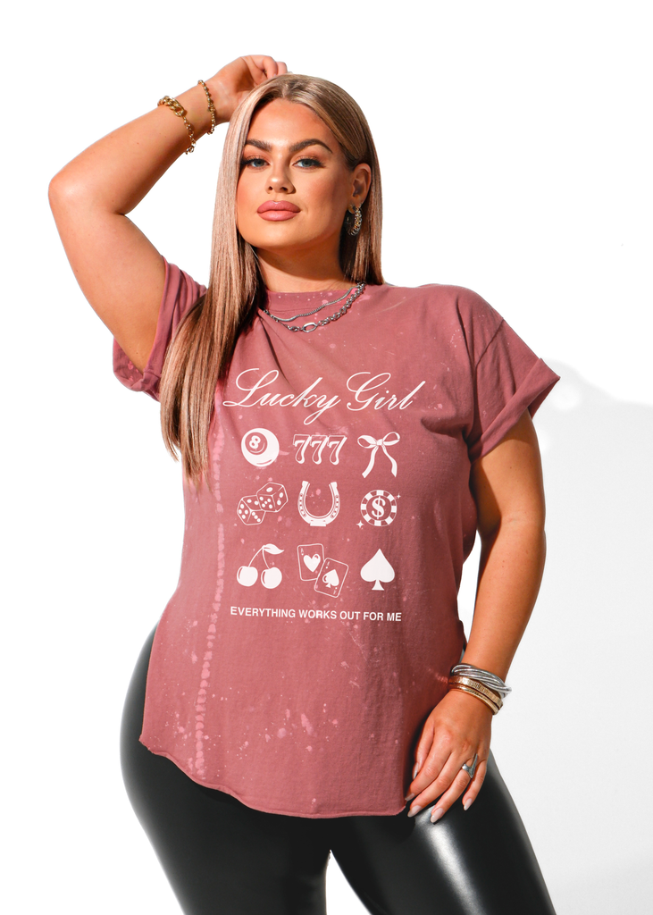 pebby forevee Side Slit Tee LUCKY GIRL BLEACHED OUT SIDE SLIT TEE