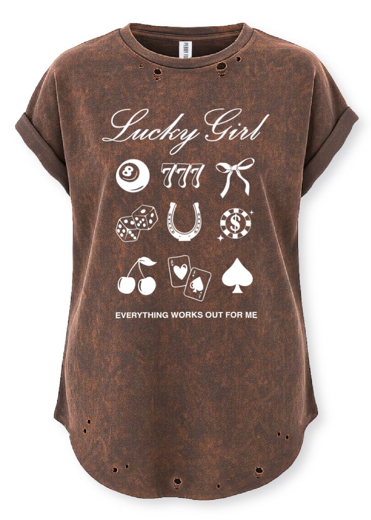 pebby forevee Side Slit Tee LUCKY GIRL DESTRUCTED SIDE SLIT TEE