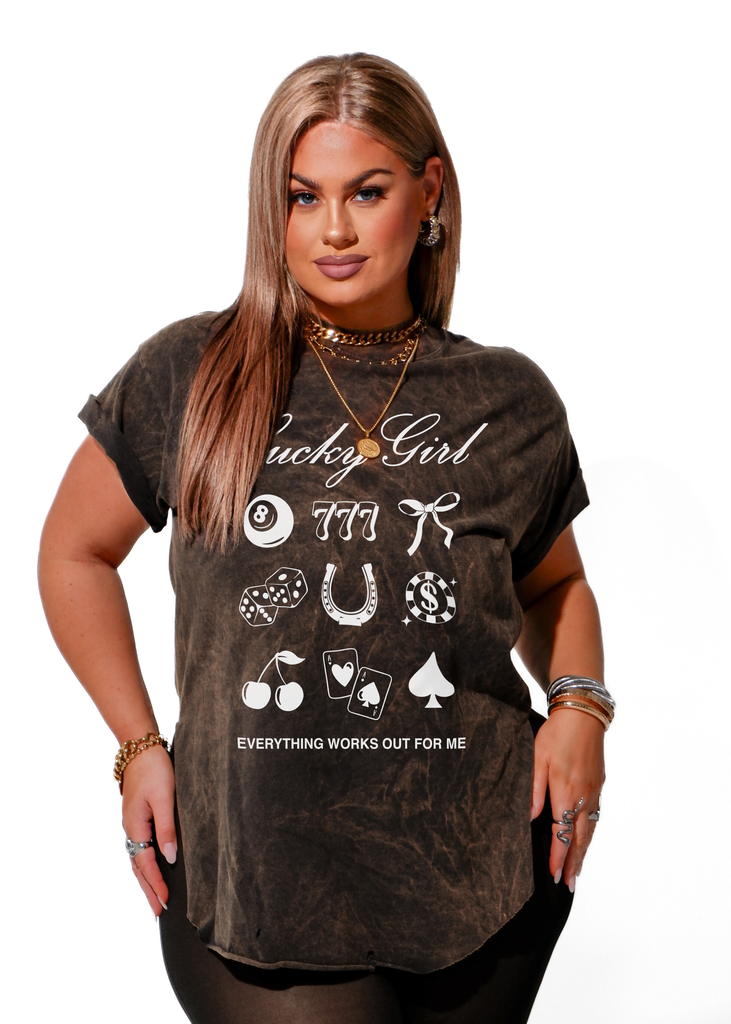 pebby forevee Side Slit Tee LUCKY GIRL DESTRUCTED SIDE SLIT TEE