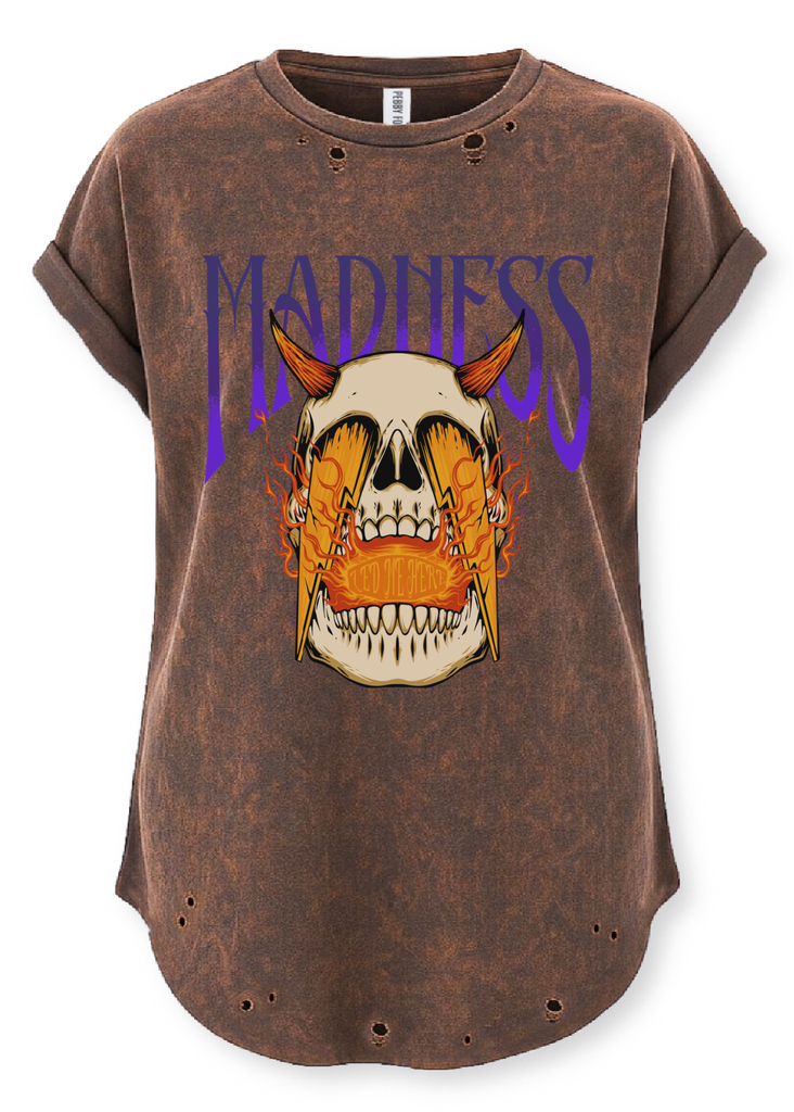 pebby forevee Side Slit Tee MADNESS LED ME HERE DESTRUCTED SIDE SLIT TEE