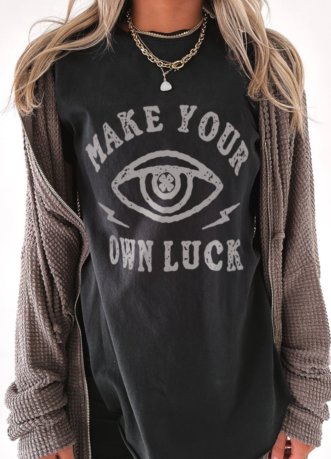 pebby forevee Side Slit Tee MAKE YOUR OWN LUCK SIDE SLIT TEE