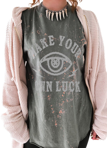 pebby forevee Side Slit Tee MAKE YOUR OWN LUCK SIDE SLIT TEE