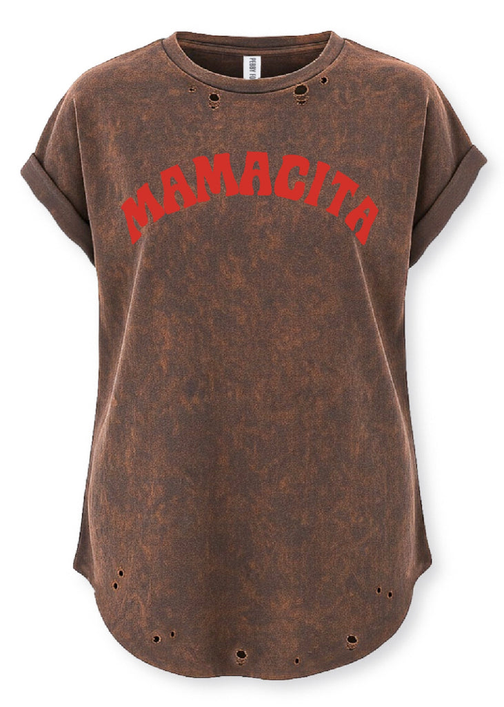 pebby forevee Side Slit Tee MAMACITA DESTRUCTED SIDE SLIT TEE