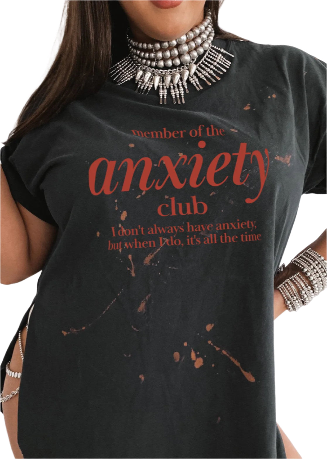 pebby forevee Side Slit Tee MEMBER OF THE ANXIETY CLUB BLEACHED OUT SIDE SLIT TEE
