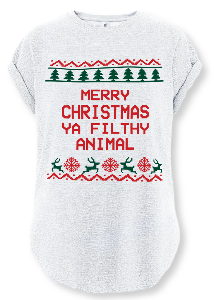 pebby forevee Side Slit Tee MERRY CHRISTMAS YA FILTHY ANIMAL SIDE SLIT TEE